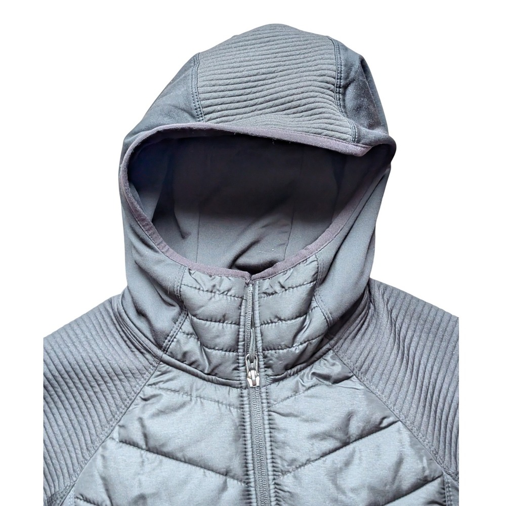 H&M Sport Quilted Hooded Jacket S Black Athletic Zip Up Thumbholes Activewear - Picture 3 of 13